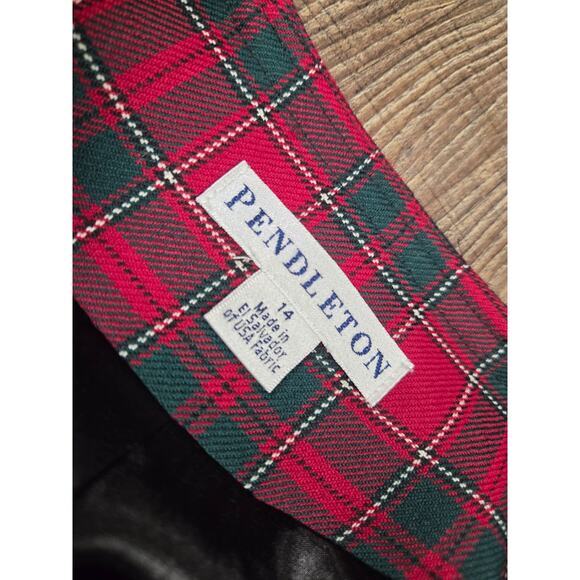 Pendleton Vintage Red Green Black Plaid 100% Virgin Wool Jacket 14 Blazer - Picture 3 of 6